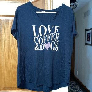 Maurices Black Love Coffee Dogs Knit T-shirt V-Neck sz L